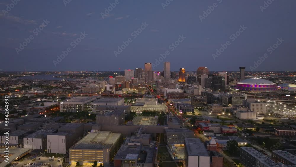 Mesmerizing aerial view of new orleans at dusk, with its glowing buildings and lively ambiance as night descends Mesmerizing aerial view of new orleans at dusk, with its glowing buildings and lively ambiance as night descends