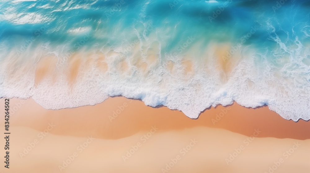 A serene and picturesque aerial view of the ocean shoreline with waves crashing onto the sandy beach, showcasing nature's beauty and tranquility A serene and picturesque aerial view of the ocean shoreline with waves crashing onto the sandy beach, showcasing nature's beauty and tranquility