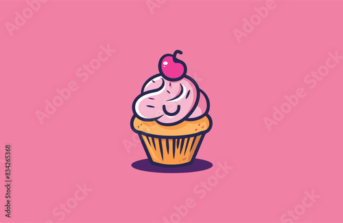 Cup cake cute logo design template vector illustration