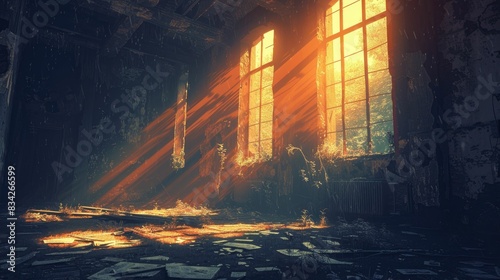 Sun rays piercing through abandoned windows