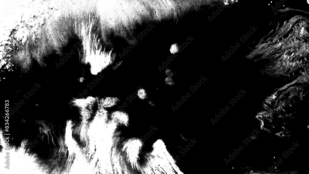 Black ink rorschach effect abstract background artistic flow splatter spots spills white paper beautiful reveal dripping streaks spread fluid ink alpha matte isolated watercolor ink drops transition	
