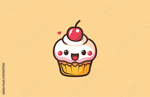 Cup cake cute logo design template vector illustration