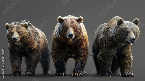 Three bears standing together facing forward