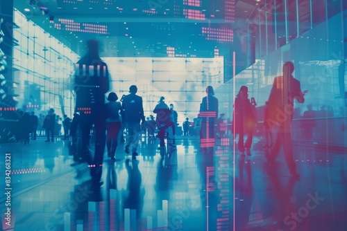 Wallpaper Mural Silhouettes of business people in an office setting with data visualizations overlaid Torontodigital.ca