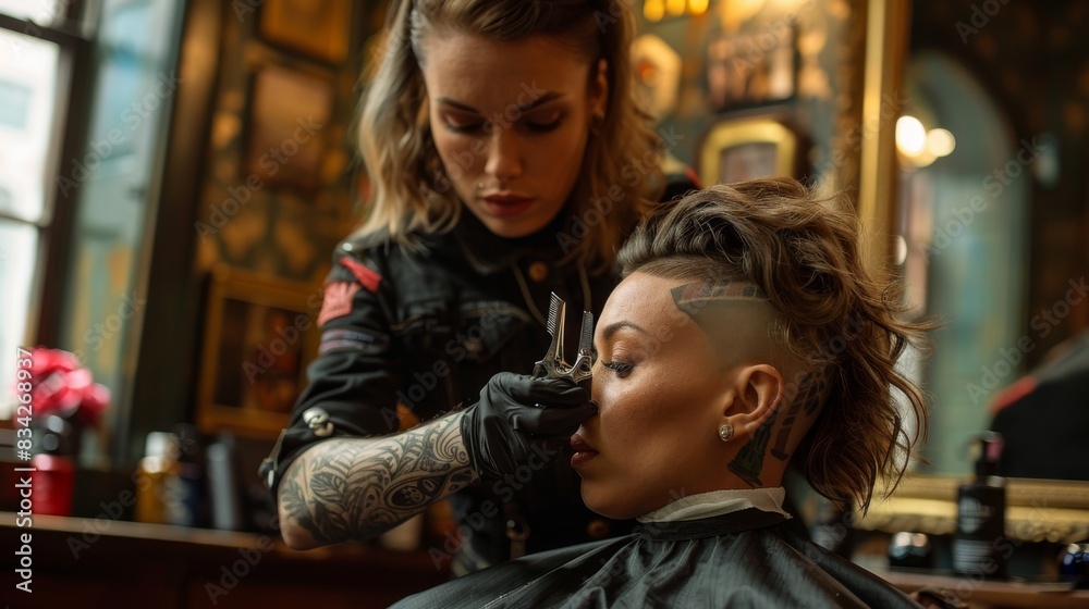 Obraz premium High-quality image of a stylist giving a client a chic undercut