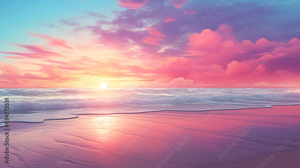 Fototapeta premium A breathtaking sunset over the ocean with colorful skies and serene waves