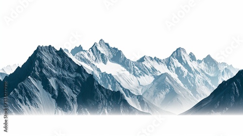  A mountain range with multiple peaks and a clear horizon, isolated on a transparent background