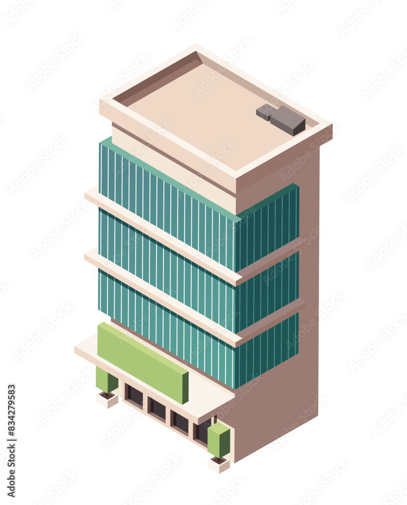 City building isometric icon. Classic municipal property, business center with offices or shopping mall. Exterior of real estate or house. 3D vector illustration isolated on white background City building isometric icon. Classic municipal property, business center with offices or shopping mall. Exterior of real estate or house. 3D vector illustration isolated on white background