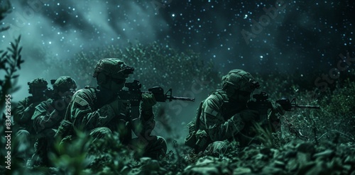 Special Forces Night Operation with Night Vision photo