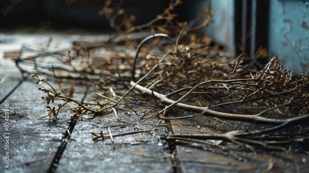 Fototapeta premium Tiny branches scattered on the floor