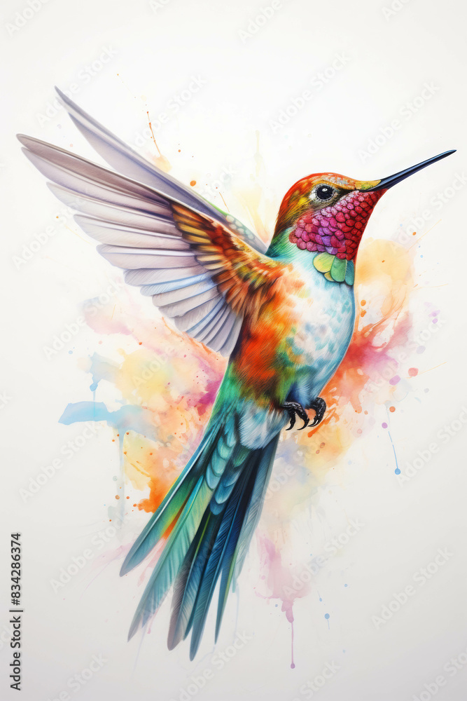 A Watercolor Painting Splendid Hummingbird in a Burst of Vibrant Colors A Watercolor Painting Splendid Hummingbird in a Burst of Vibrant Colors