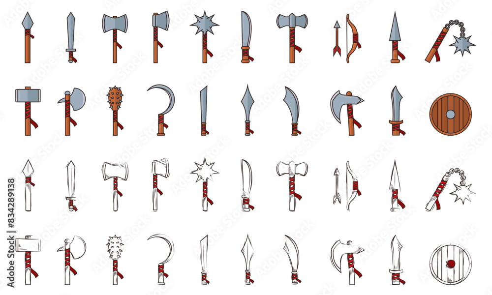 Set of medieval weapons icons Vector