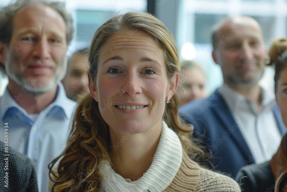 Portrait of a businesswoman in front of a group of people