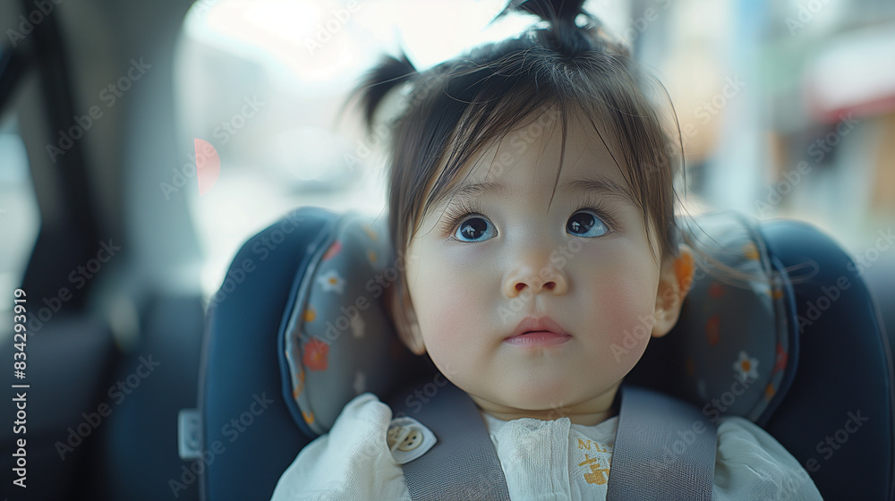 チャイルドシートに座る女の子 チャイルドシートに座る女の子