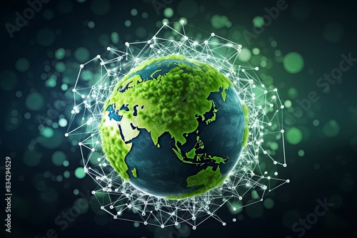 The concept of integrating AI technology for sustainability and greener Earth. Ecological, environment, conservation, futuristic, eco-conscious, global, advancement, green initiatives, smart solutions