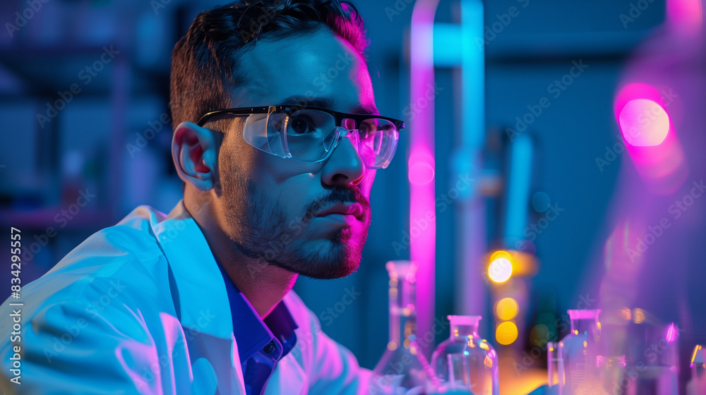 male scientist working in laboratory looking at camera 