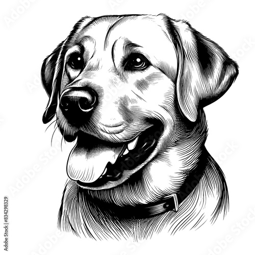 Hand drawn cute Labrador portrait, vector sketch isolated on transparent background.	