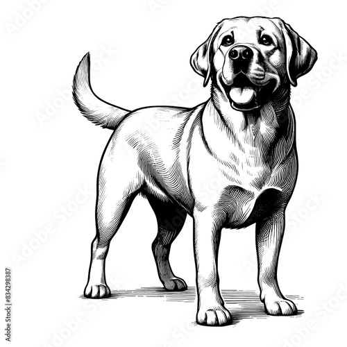 Hand drawn cute Labrador in full-body, vector sketch isolated on transparent background.	