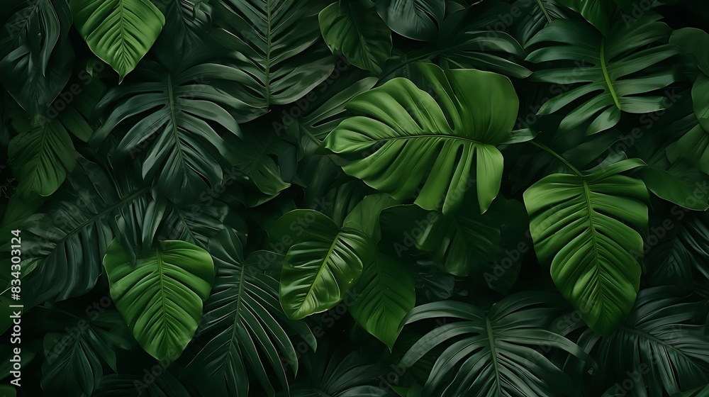 custom made wallpaper toronto digitalBackground of group of dark green tropical leaves. Generative AI