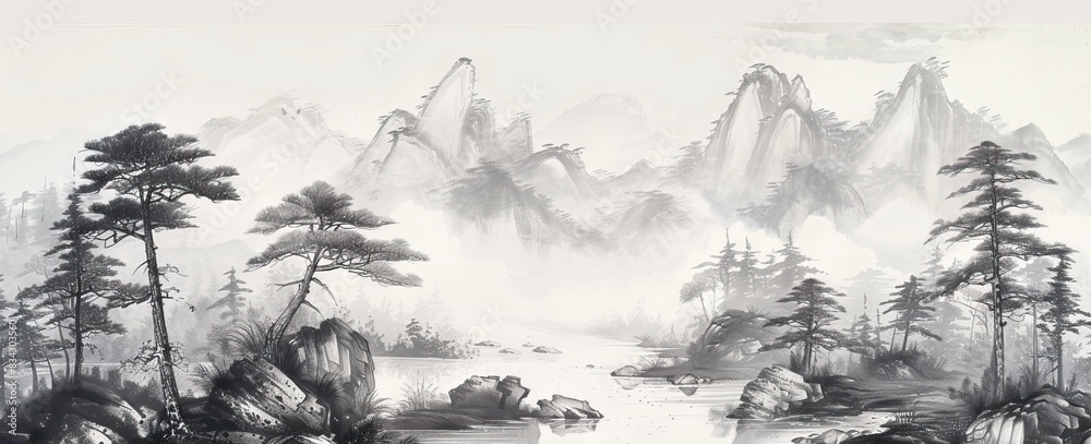 Abstract artistic background. Chinese wind wallpaper, ink wash. painting. modern Art. Wallpapers, posters, cards, murals, prints. AI generated illustration Abstract artistic background. Chinese wind wallpaper, ink wash. painting. modern Art. Wallpapers, posters, cards, murals, prints. AI generated illustration