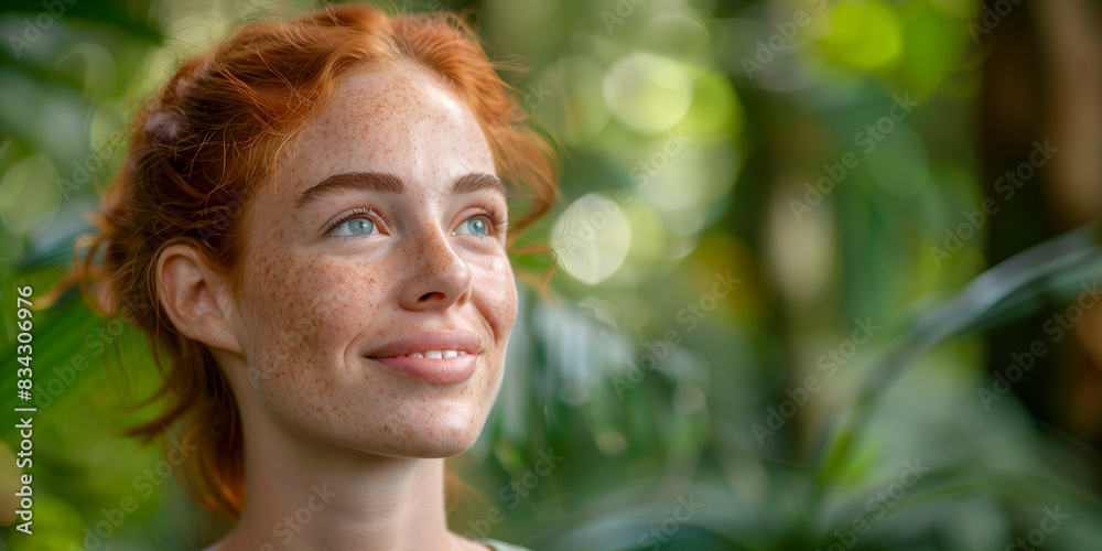 A happy woman exploring a tropical rainforest on a nature hike.
A happy woman exploring a tropical rainforest on a nature hike.