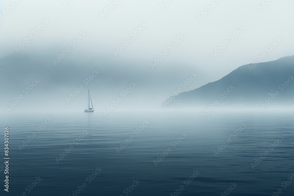 Seaside Silence Serene Fog Enveloping the Open Sea and Coastal Cliffs. Seaside Silence Serene Fog Enveloping the Open Sea and Coastal Cliffs.