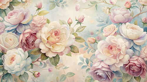 Watercolor background with vintage style roses