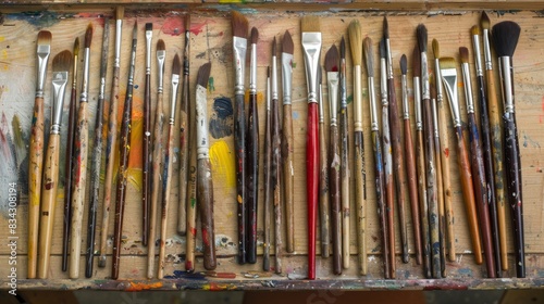 Colorful Paintbrushes Display in Artist's Studio Concept