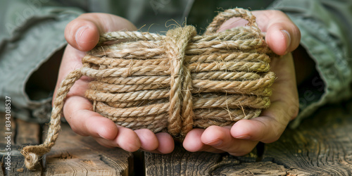 Ropes of bondage, symbolizing servitude or slavery or human trafficking. 