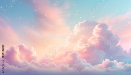 光の粒子が舞う幻想的な雲の上の風景