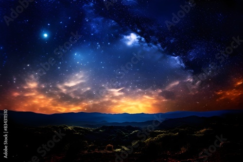 starlit night sky milky ways silver galactic core in vibrant display constellations vivid celest.  photo