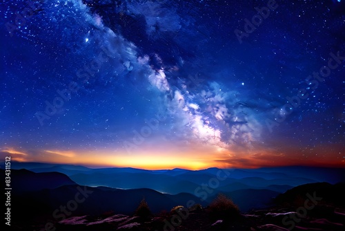 starlit night sky milky ways silver galactic core in vibrant display constellations vivid celest.  photo