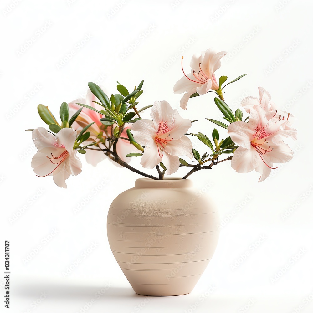 A delicate arrangement of pink flowers in a simple, elegant vase. The flowers are blooming beautifully, and the vase is a perfect complement to the soft colors.