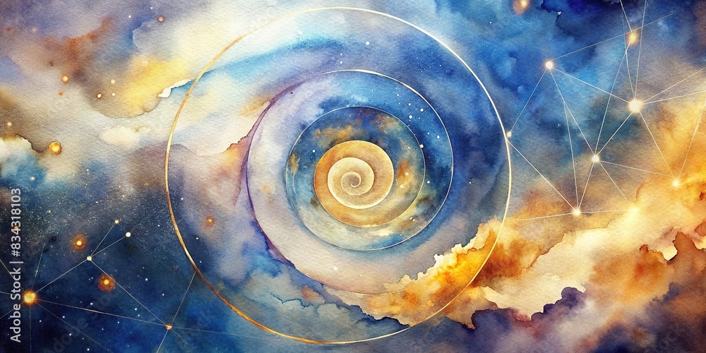 Abstract space background with golden spiral, astrology and astronomy ...