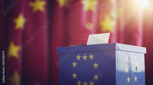 European Union elections concept image background , ballot box with EU flag colors and stars and ballot paper