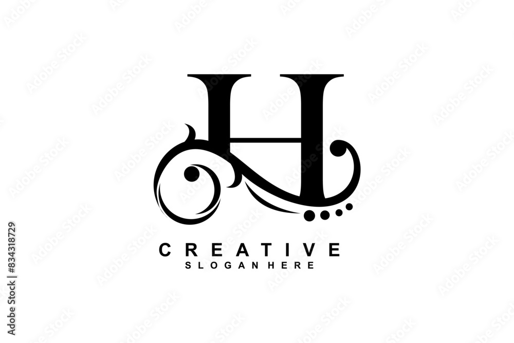 H letter logo with luxury black floral ornament. H monogram logo, H typography. suitable for business logos, companies, beauty, fashion, boutiques, etc H letter logo with luxury black floral ornament. H monogram logo, H typography. suitable for business logos, companies, beauty, fashion, boutiques, etc