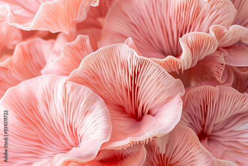 abstract pattern of macro pastel pink mushroom gills or coral,organic texture design photo