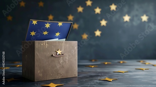 European Union elections concept image background , ballot box with EU flag colors and stars and ballot paper