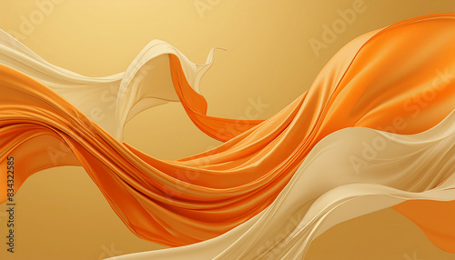 Banner with flying orange and white silk fabric with pleats, background image