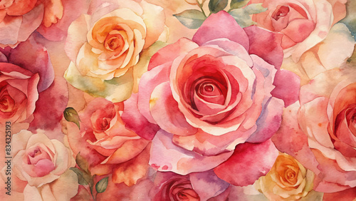 Watercolor background of lush roses