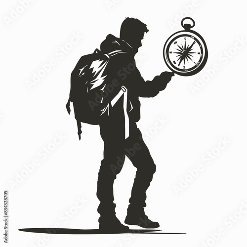 Traveler Holding a Compass Travel Related Vectorin Plain Background