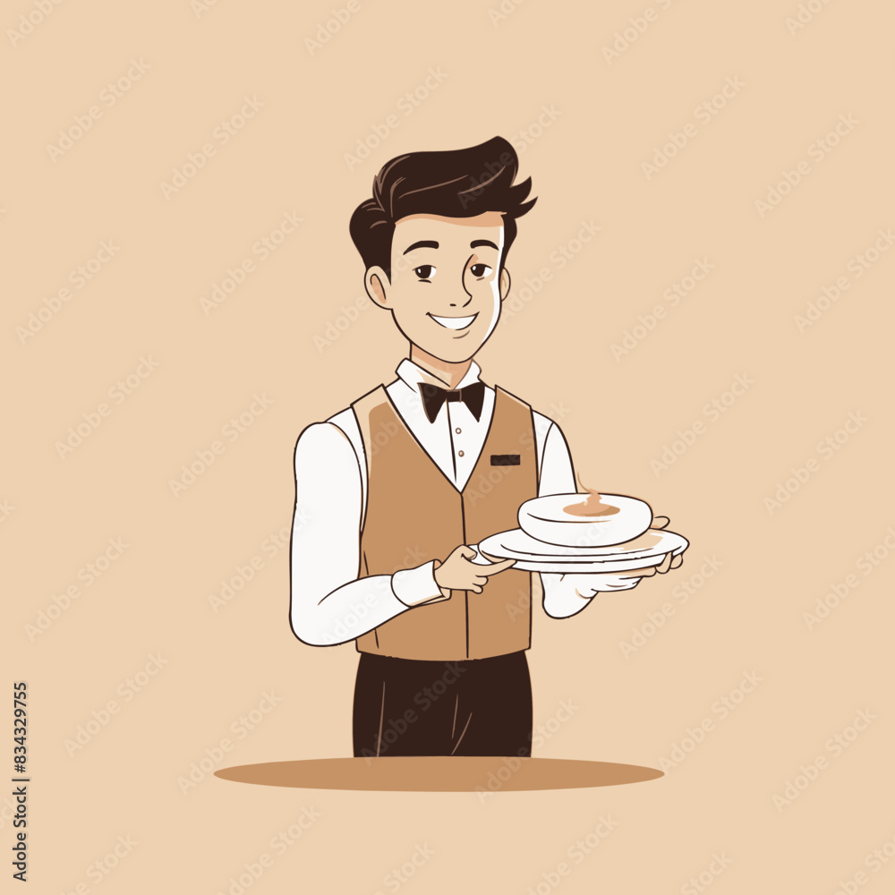 WaiterWaitress Vector Art in Plain Background Stock WaiterWaitress Vector Art in Plain Background Stock