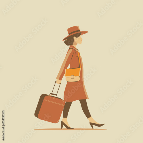 Woman with a Vintage Suitcase Travel Related Vector