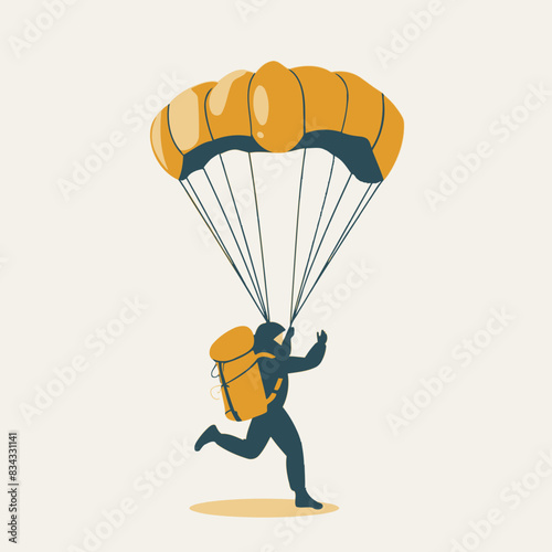 Adventurer with a Parachute Vector Illustration   Skydiving, Extreme, Adventure, Jump, Icon