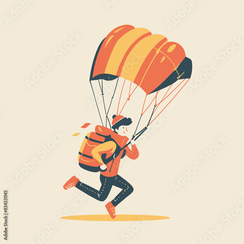 Adventurer with a Parachute Vector Illustration   Skydiving, Extreme, Adventure, Jump, Icon