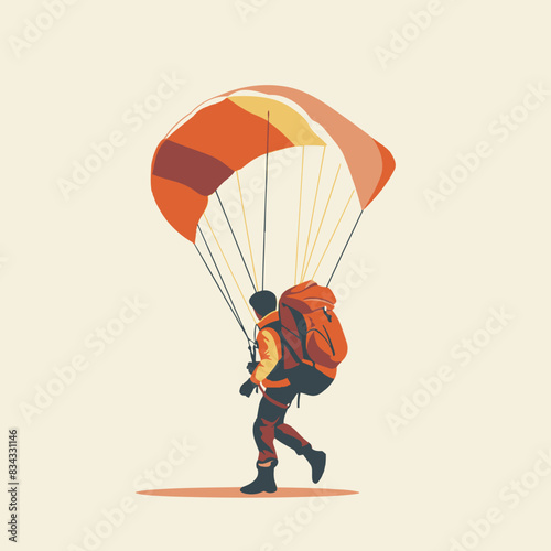 Adventurer with a Parachute Vector Illustration   Skydiving, Extreme, Adventure, Jump, Icon