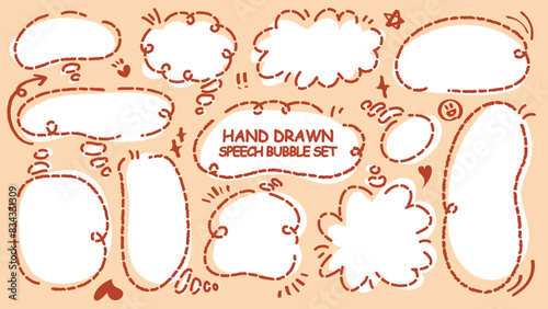 Cute quote colorful think bubble. Set of hand drawn memo frame. Comic style blank for text. Variety of chat balloon. Doodle crayon drawing cloud. Cartoon funny freehand speech box Flat vector message