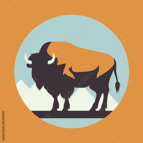 Bison Vector Illustration   Mammal, Animal, Wildlife, Buffalo, Icon