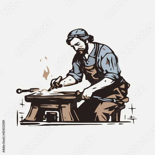 Blacksmith Vector Illustration   Forge, Metalworking, Craftsman, Hammer, Icon