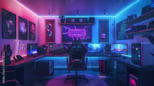 Futuristic Gaming Room Illustration - Modern Design with Eye-Catching Details